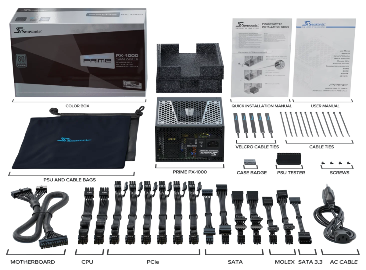 Seasonic PRIME PX - 1000 Power Supply 1000 Watts | SSR - 1000PD - Vektra Computers LLC Seasonic PRIME PX - 1000 Power Supply 1000 Watts | SSR - 1000PD - Vektra Computers LLC